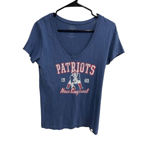 47 Brand New England Patriots V Neck T Shirt Size Large Blue - Picture 1 of 8
